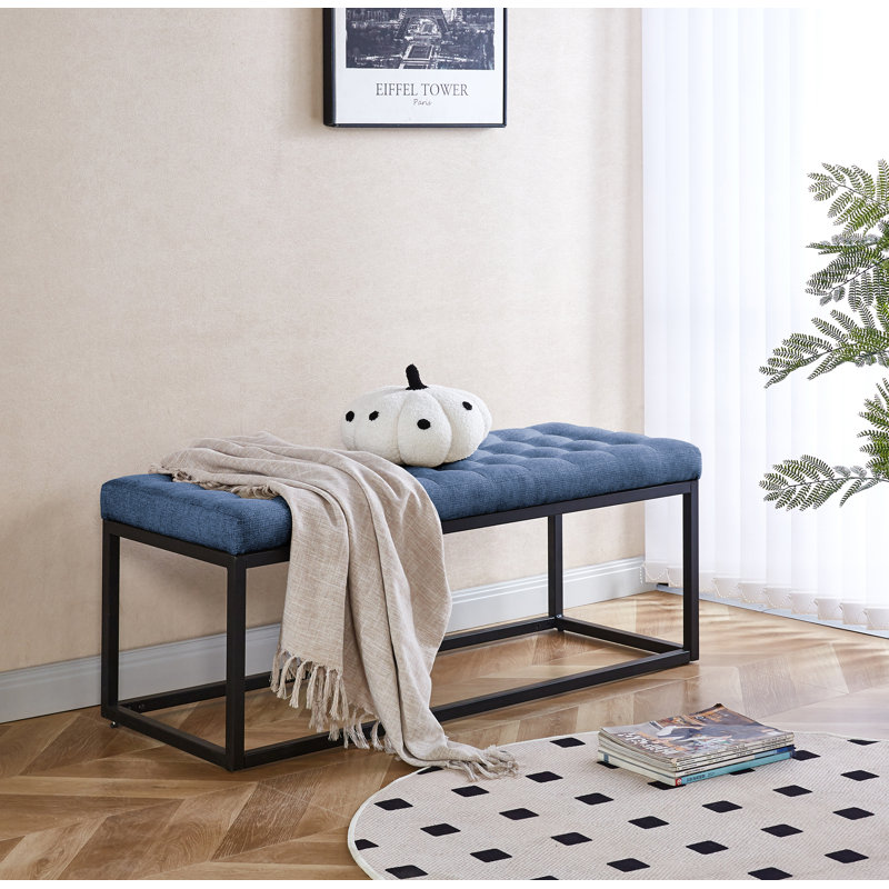Shauny Fabric Bench with Metal Legs, Blue