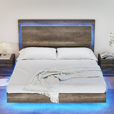 Tryston Floating Full Bed with LED Light, Gray