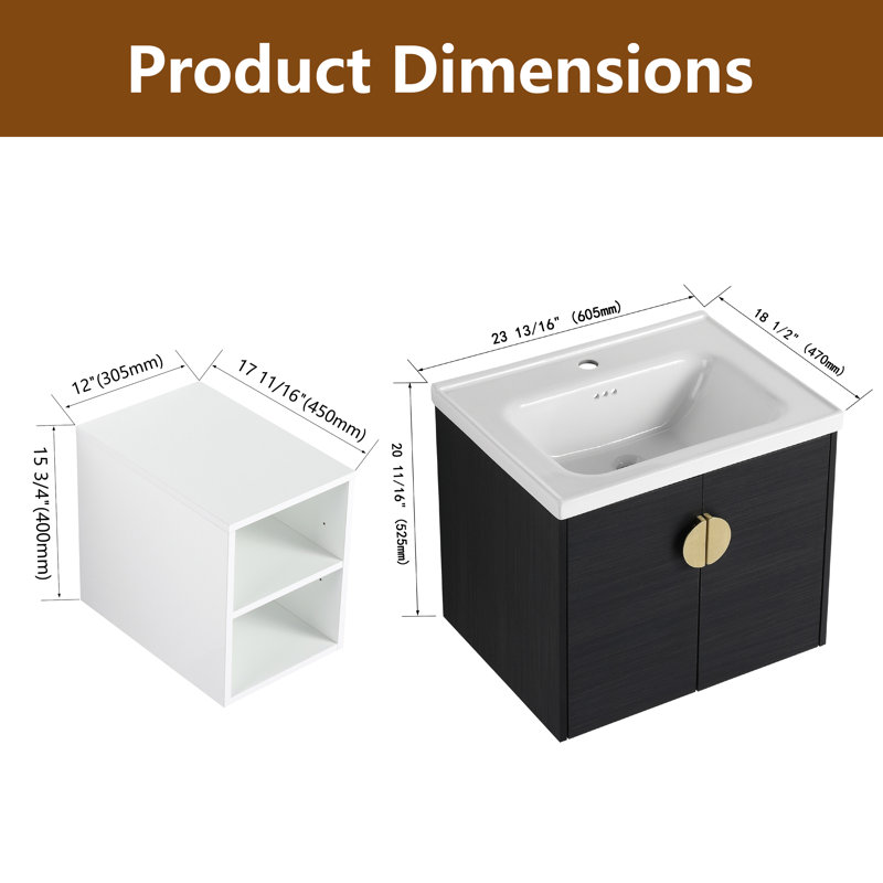 Portes 24 po à fermeture en douceur Corwin avec comptoir en céramique, tablettes de rangement