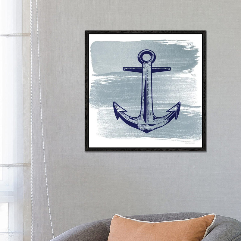 Brushed Midnight Blue Anchor by Bluebird Barn - Print on Canvas, 66.04 cm H x 66.04 cm W, Black Floater Frame