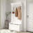 Entryway Hall Tree with Coat Rack, Shoe Storage Bench &amp; 5 Hooks | White | MDF