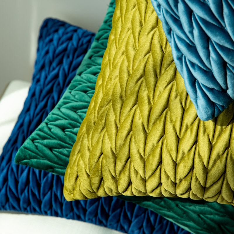 Green Quilted Velvet Braid Embroidered Throw Pillow Set