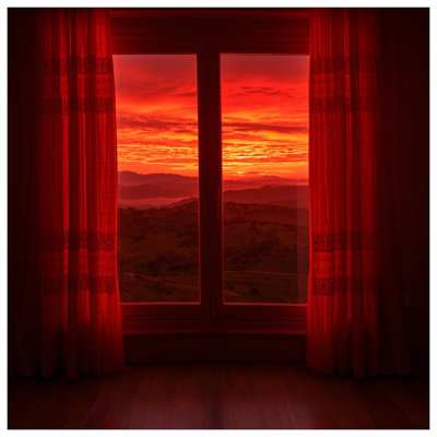 Red Sunset Through Window Comforter