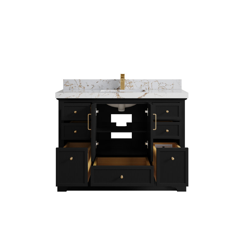 Meuble-lavabo simple autoportant 48 po avec plateau en quartz Alys