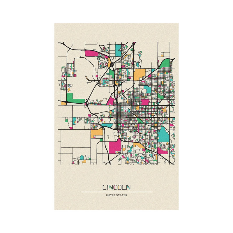 " Lincoln, Nebraska Map " by Ayse Deniz Akerman, 12" H x 8" W x 0.75" D