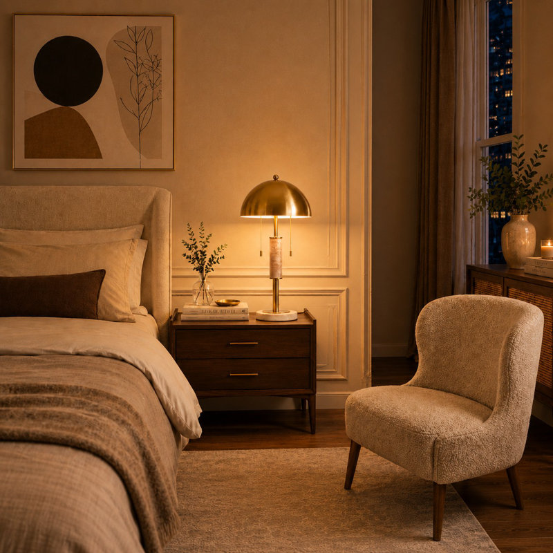Lampe de table moderne de 65 po à 2 lumières, fini or brossé, abat-jour en forme de dôme, accents marbrés et variateur à pédale, idéale pour le salon, la chambre ou le bureau.