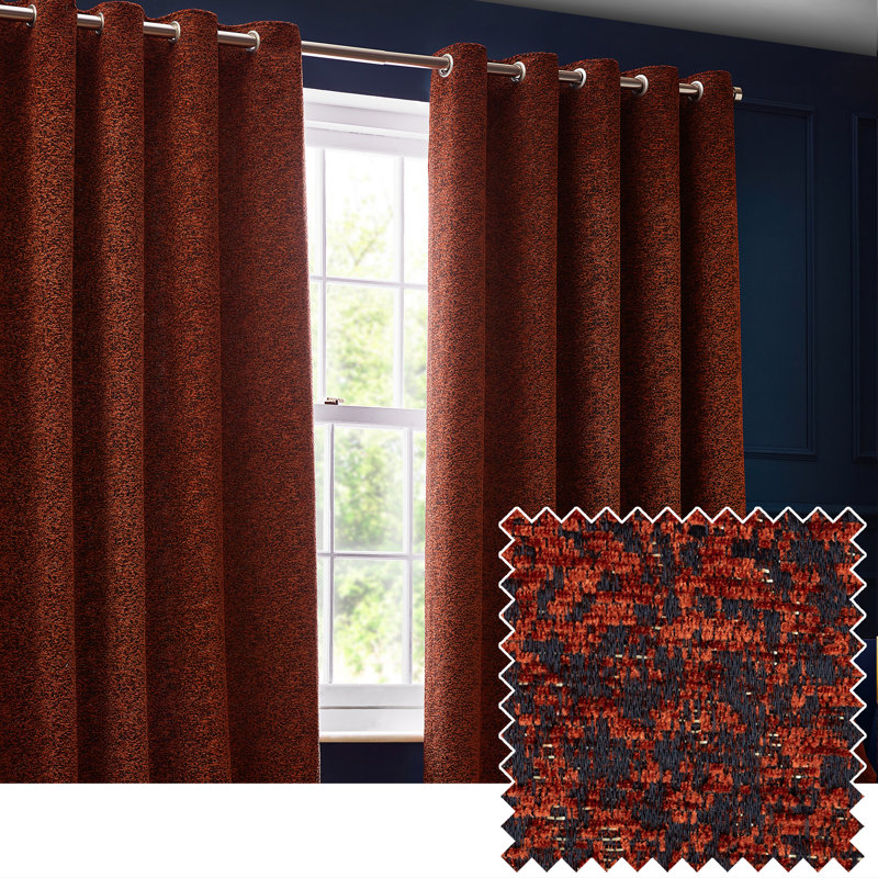  Chenille Room Darkening Eye Curtains, 168cm Width x 137cm Drop, Copper