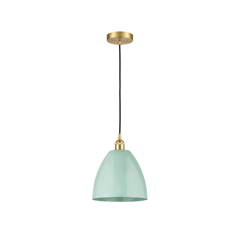 1 - Light Single Drop Pendant Pendant, Sea Blue, Satin Gold, 18.75" H x 16" W x 16" D