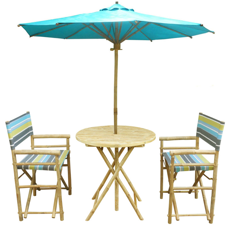 Sinta 2 - Person Bamboo Wood Patio Dining Set with Round Table, Aqua