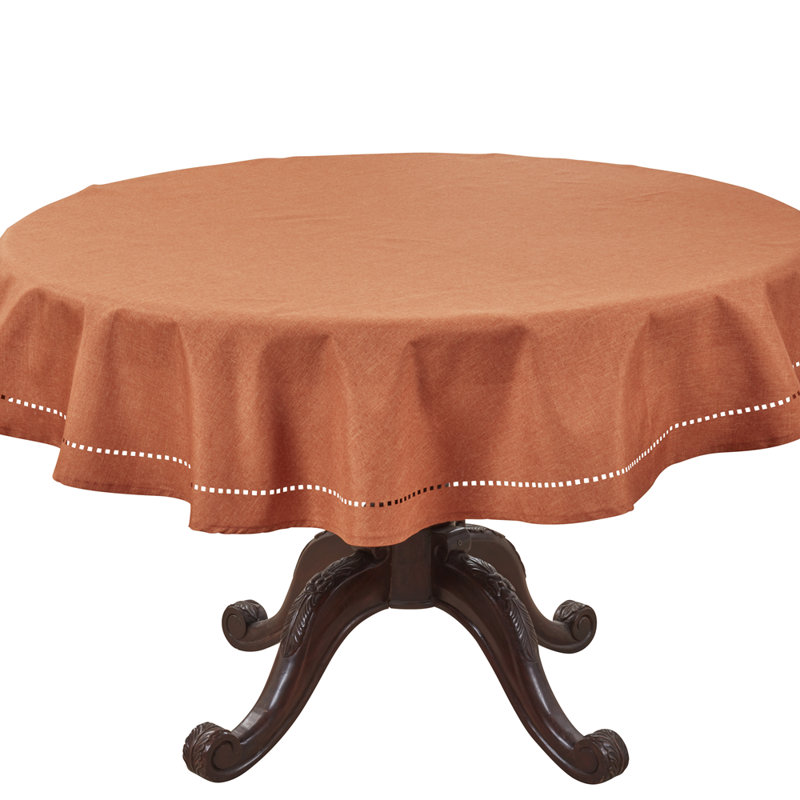 Laser-Cut Hemstitch Tablecloth 60" Round - Rust Soft Textured Elegant Table Cover, Rust