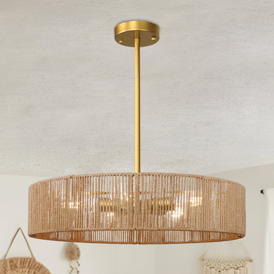 Lustre tambour en rotin 5 lumières Bohemian