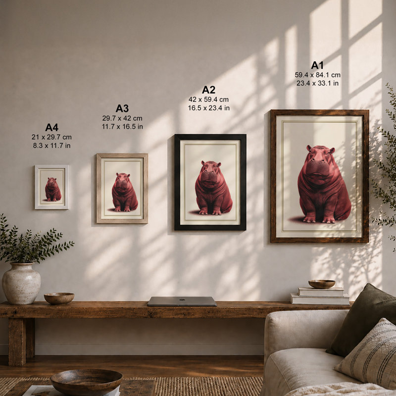 Gentle Hippo Boho - Framed Print, Unframed, A1 - 84.1 x 59.4 cm