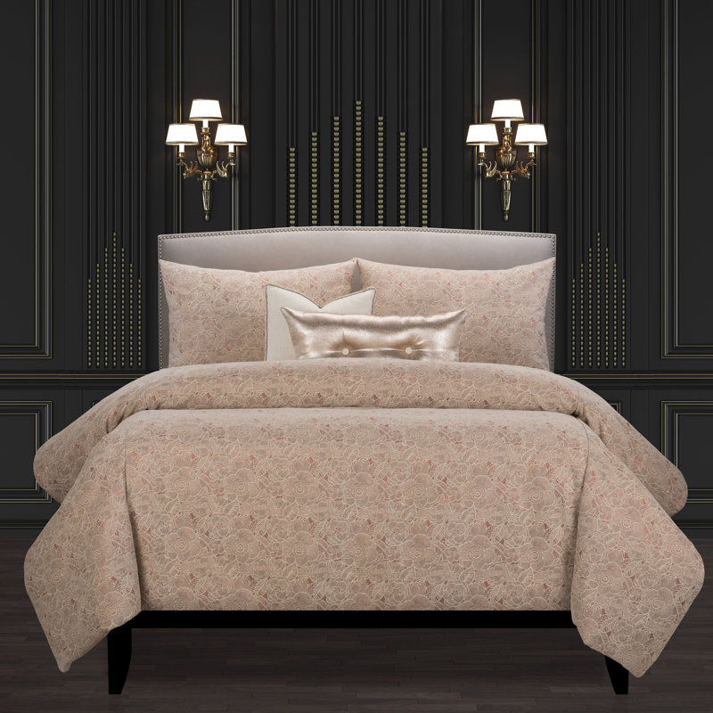 Ensemble de housse de couette à motif floral scintillant Garden Party, Housse de couette de grande taille + 2 coussins dÃ