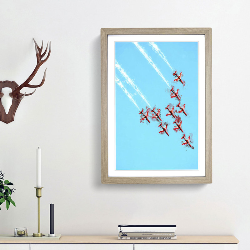 Fighter Jet Air show - Framed Print, 50cm H x 35cm W x 2cm D, Oak