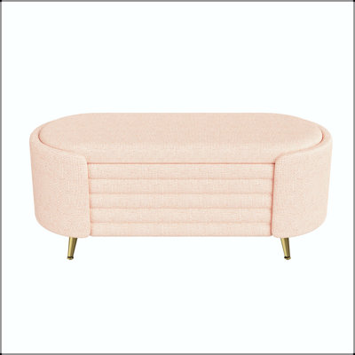 Modern Oval Storage Ottoman with Chenille Upholstery and Metal Legs - Pink