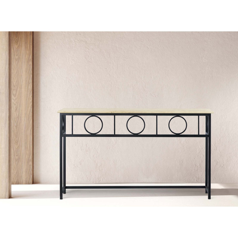 Hampton Console Table, Lite Travertine, Flat Black