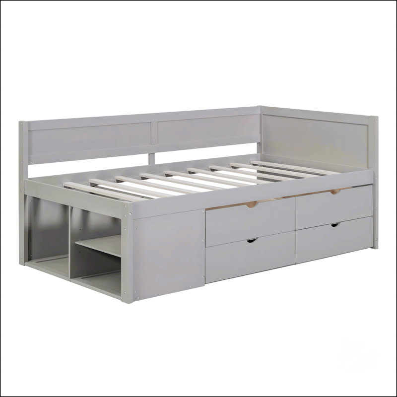 Lit de jour simple avec tiroirs et tablettes