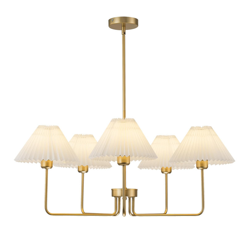 5-LIght Gold Chandelier, Modern Chandelier For Dining Room  With White Fabric Shade, Rose Gold