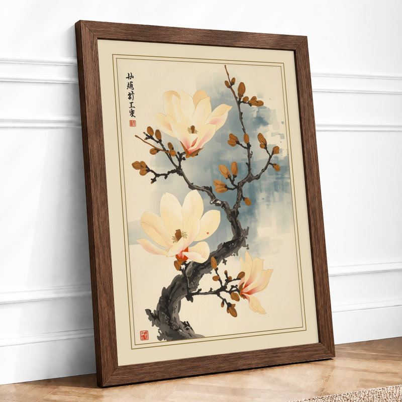 Moonlit Cherry Blossom Japandi - Framed Print, Walnut, A1 - 84.1 x 59.4 cm
