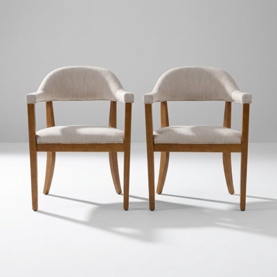 Ensemble de 2 chaises de salle à manger rembourrées avec accoudoirs et structure en bois massif robuste, dossier ergonomique courbé