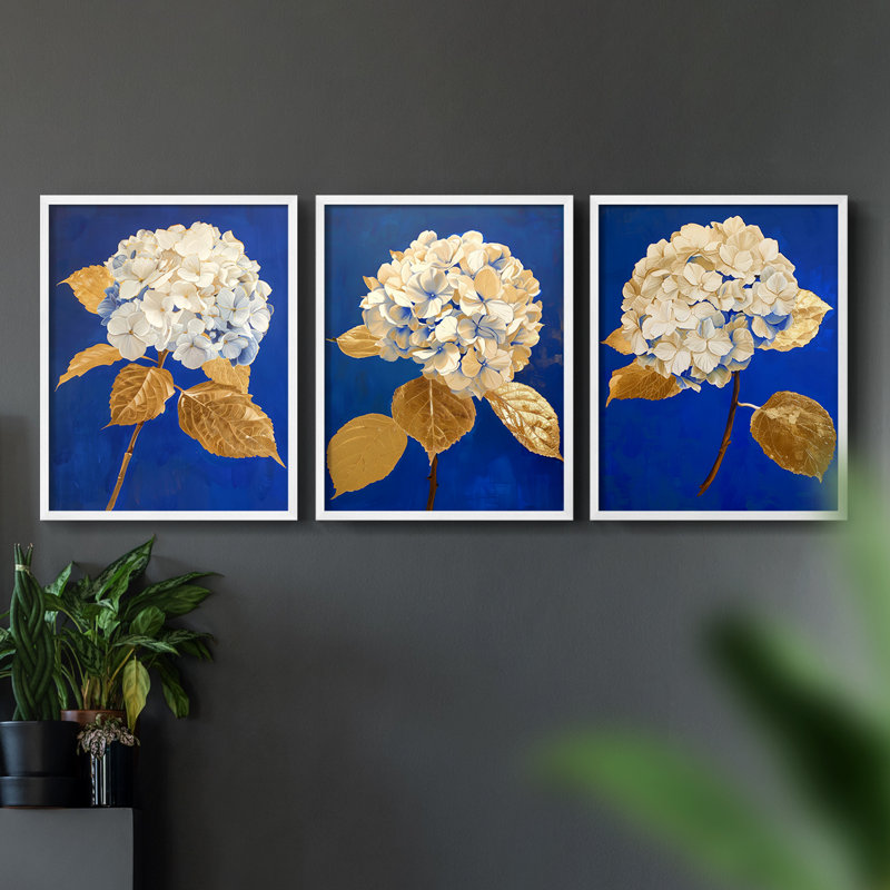 Étude florale, série XXV III, ensemble de 3 estampes numériques, prêt à accrocher, Cadre blanc, H 10 po x l 8 po