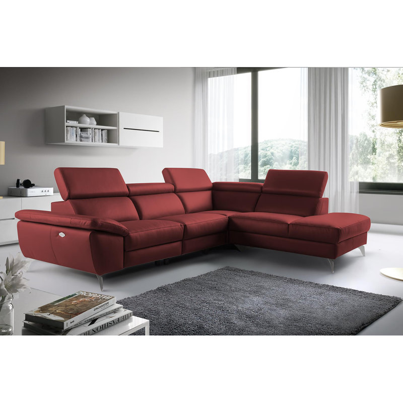 La Crosse Genuine Leather Electric Reclining Corner Sofa, Right Hand Facing, Red