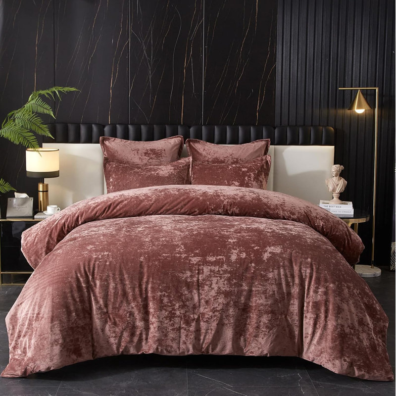 Ensemble d'édredon en velours écrasé, ensemble d'édredon léger, 5 pièces, Rose