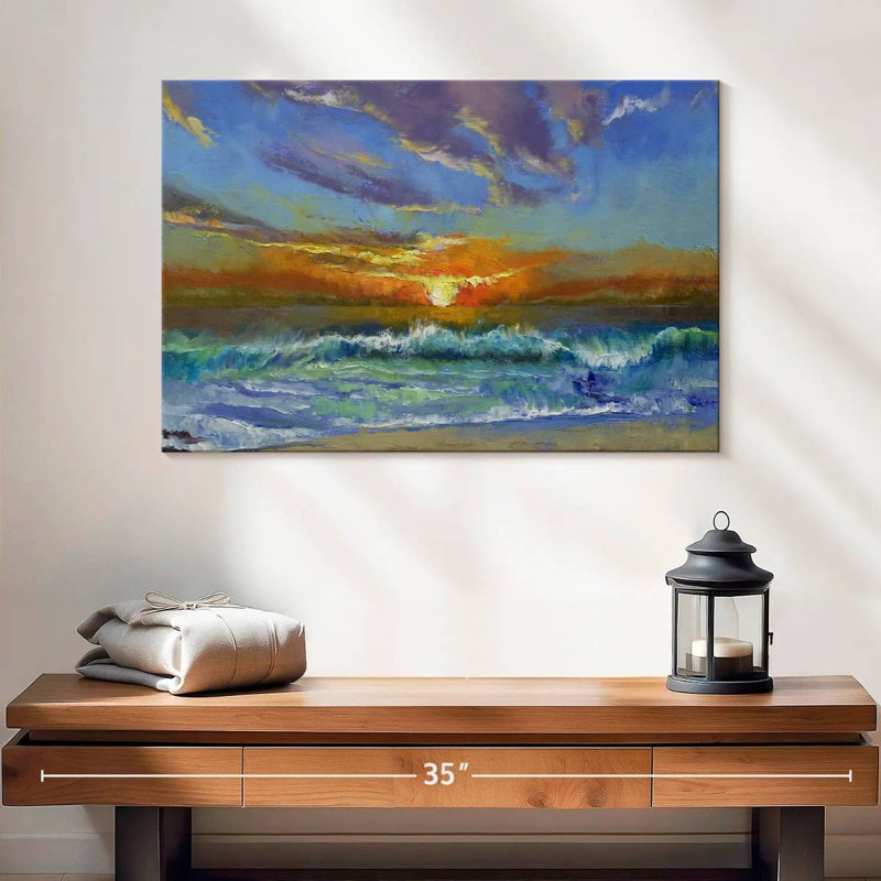 Coucher de soleil sur la plage Gillard Malibu, H 16 po x l 24 po