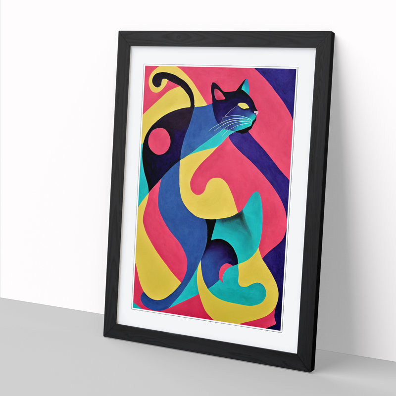 FRM-V0523-366X Cat Abstract Design - Single Picture Frame Print, Black Framed, 64cm H x 46cm W x 2cm D