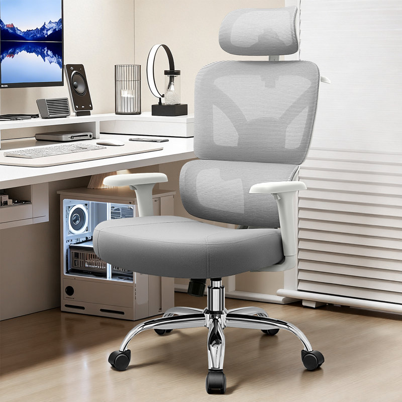 Comfy Breathable Ergonomic Task Chair with Headrest, Light Gray, Basic