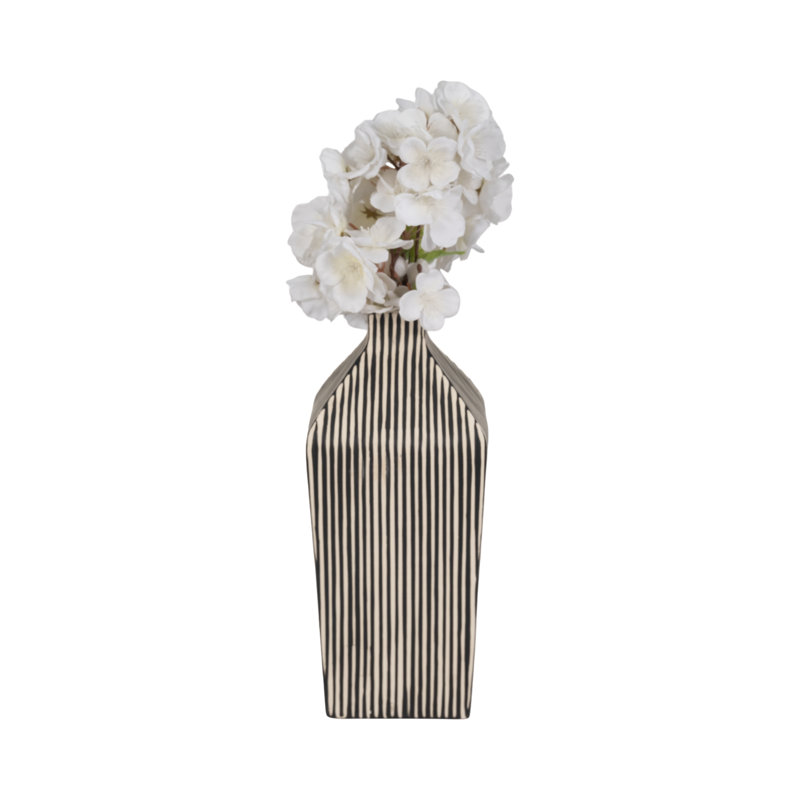 Modern Stoneware Vase with Bold Vertical Line Design and Contemporary Geometric Form for Decorative Display and Accents in Minimalist or Artistic Interior Settings