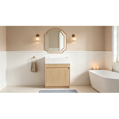 Meuble-lavabo suspendu de 18,5 pouces avec lavabo et porte en résine à gauche/droite, armoire en MDF, ouverture par simple pression sans poignée, charnières à fermeture douce, conception murale peu encombrante.