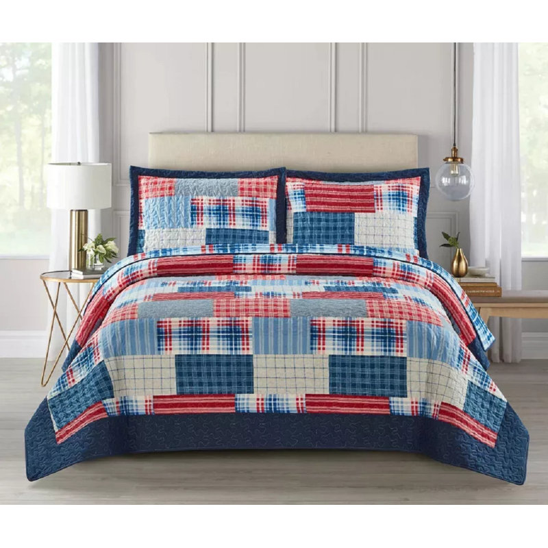 Newlin Polyester Patchwork Bedspread with Pillow Shams, 185 x 240 cm Bedspread - 1 Pillowcase, Red