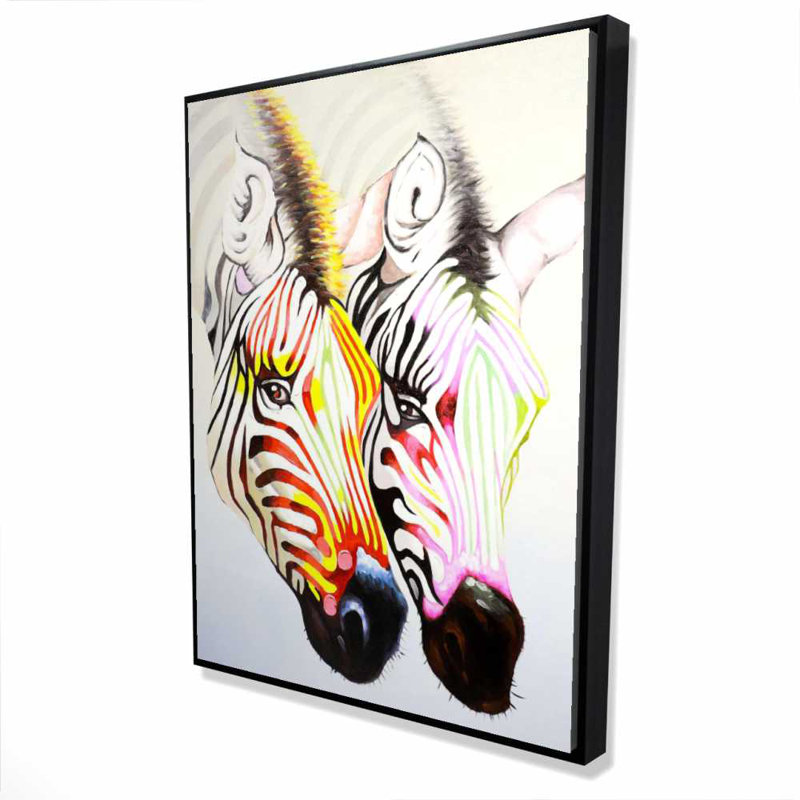 Couple of Colorful Zebras - Wildlife Canvas Black Frame Decor