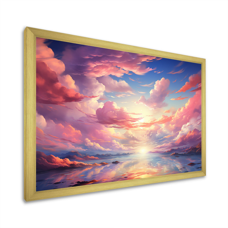 Kawaii Landscape Clouds - Clouds, reproduction d'art sur toile, H 30 po x l 40 po x P 1,5 po, Encadrement doré