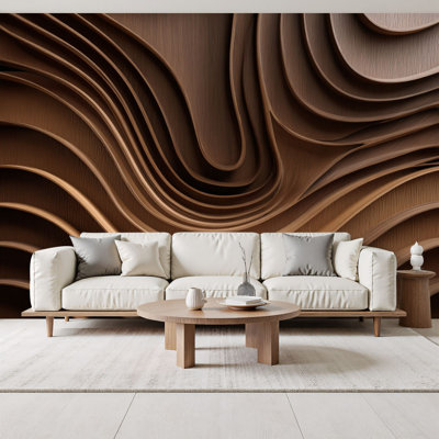 Peel and Stick Wallpaper Wave Textured 3D Walnut Flowing Wave Patterns Wood Grain Texture Wall Murals 69"H x 96"W Removable PVC Wall Paper Self-Adhesive Wall Decor for Bedroom Living Room Home Office