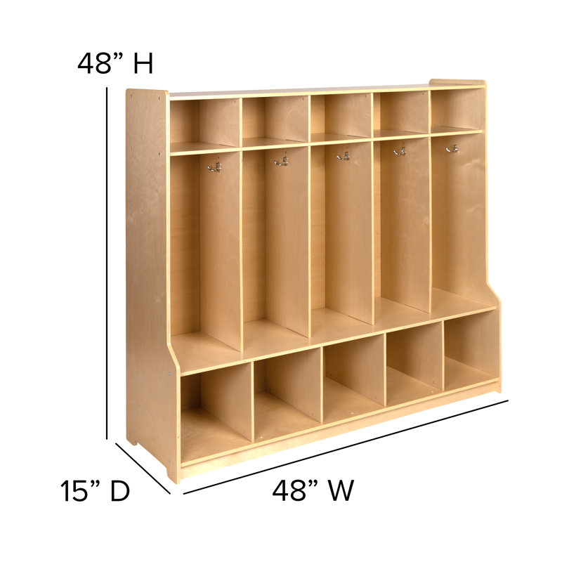 Serena Wood School Coat Locker with Bench, Cubbies and Storage Organizer Hook