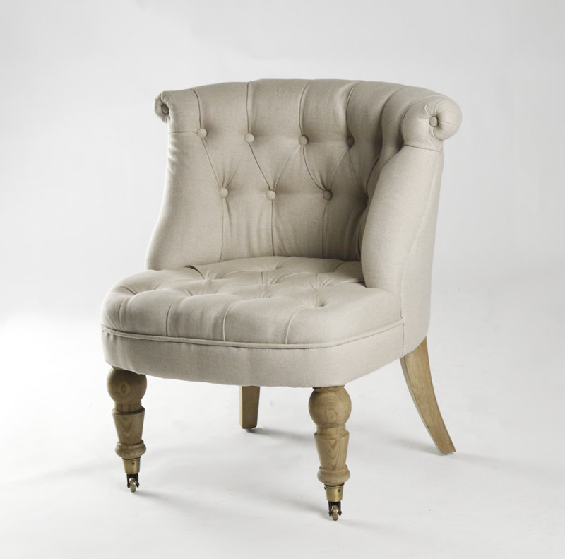 Linen Tufted Barrel Chair Chair with Ottoman