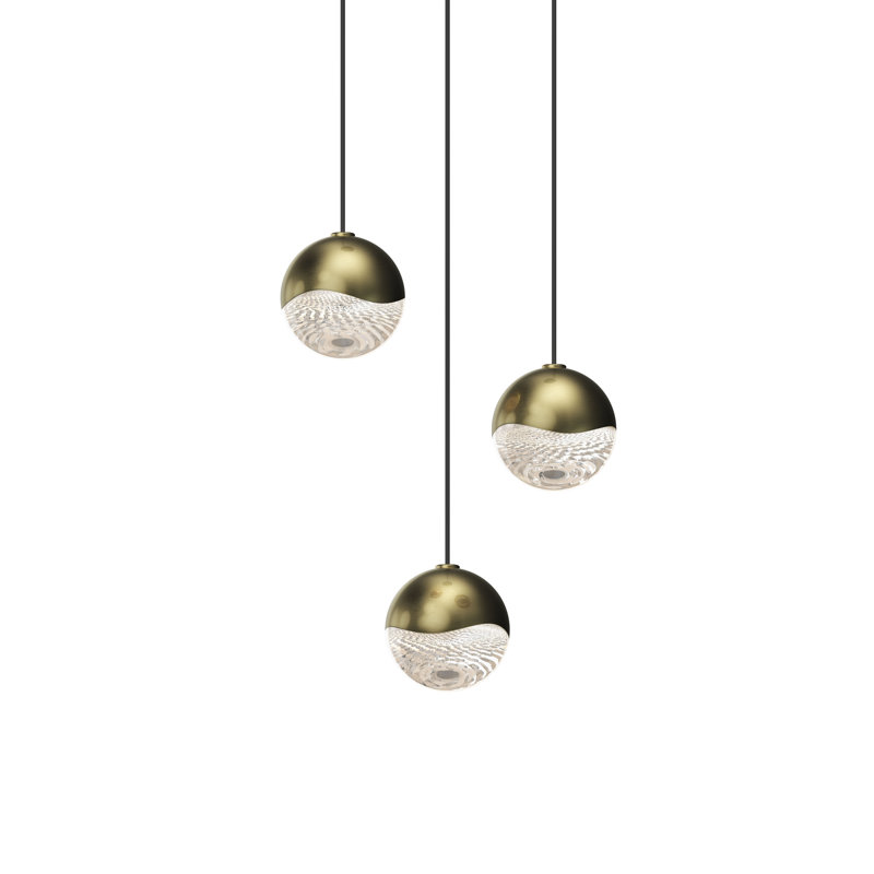 Grapes 3 - Light Brass LED Cluster Pendant, 2.5" H x 7" W x 7" D