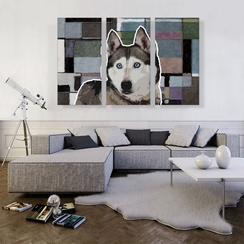 Husky de Sibérie, ensemble de 3 reproductions d'art graphique sur toile tendue, H 40 po x l 60 po x 1,5 po