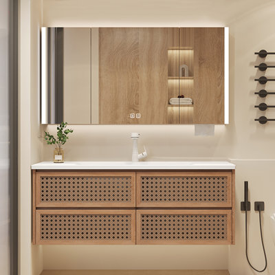 Japanese style simple rattan bathroom cabinet
