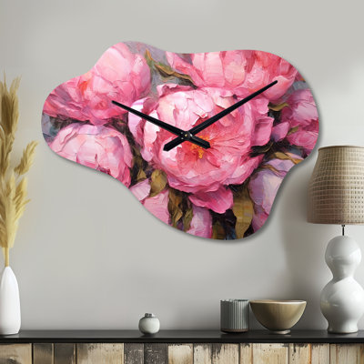 Pink Peony Perfection I - Cloud Floral Metal Wall Clock, Pink Wall Clock Print