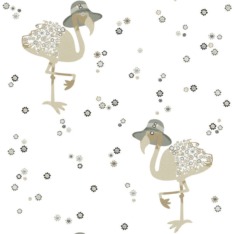 non-woven wallpaper | pattern wallpaper, bird wallpaper | beige / cream, pink / pink 10.05 X 0.53 M, Cream/Grey/White