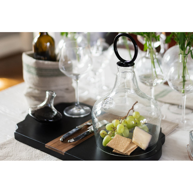 Glass Cloche Food Cover, Ring Handle, Small, Clear/Black
