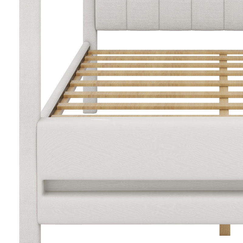 Lit à baldaquin contemporain mettant en valeur une tête de lit tapissier, une base robuste et un éclairage à DEL intégré