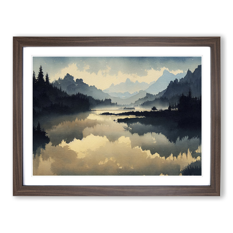 Mysterious Mountain Lake 1 Piece Single Picture Frame Wall Art, 46cm H x 64cm W x 2cm D, Walnut