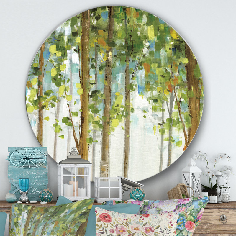 Green Forest Study - Reproduction d'art en cercle sur métal, H 36 po x l 36 po
