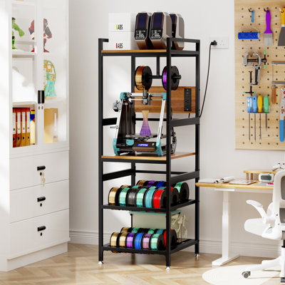 HOMGILT  3D Printer Stand, Heavy Duty 3D Printer Table Stand with Filament Storage Rack, T-Shaped Spools Holder Rack with Wheels