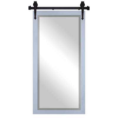 Ozark Hardwood Beveled Mirror With Steel Barn Door Rail
