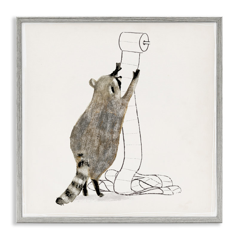 Ramasseur de papier hygiénique raton laveur, H 12 po x l 12 po, Estampe numérique Farmhouse